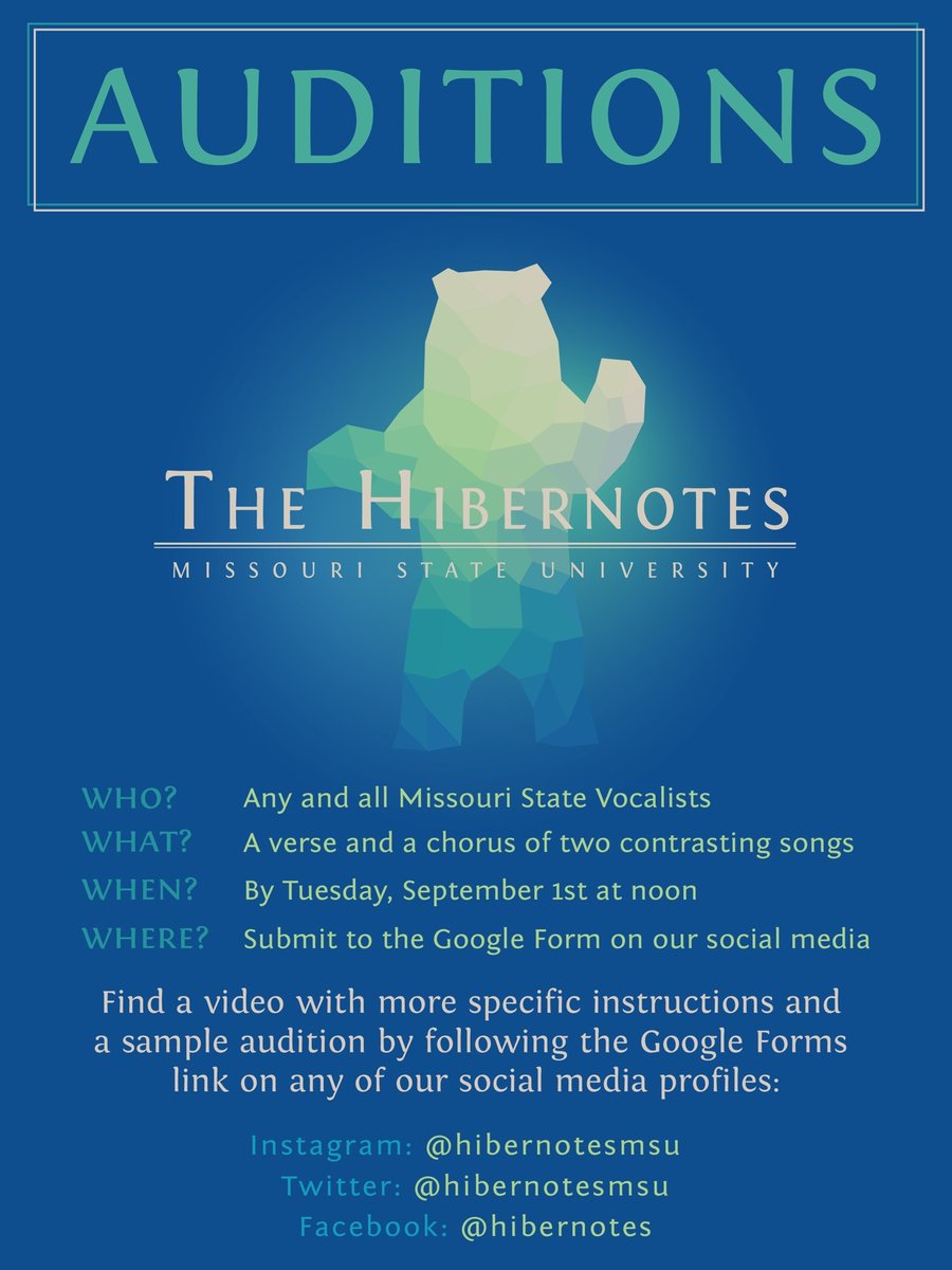 hibernotesmsu's tweet image. Auditions are officially OPEN! Follow the instructions in this link to submit a video:
forms.gle/92wiH6RdTsTqmG…
We can’t wait to hear you! #HiberNation