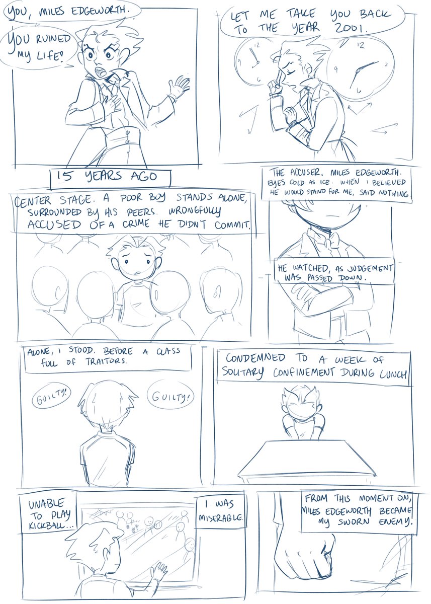 ROLESWAP AU DUMP basically miles never defended phoenix in the class trial so phoenix studied to be a prosecutor out of pure spite and asserts himself as a one-sided rival to miles 