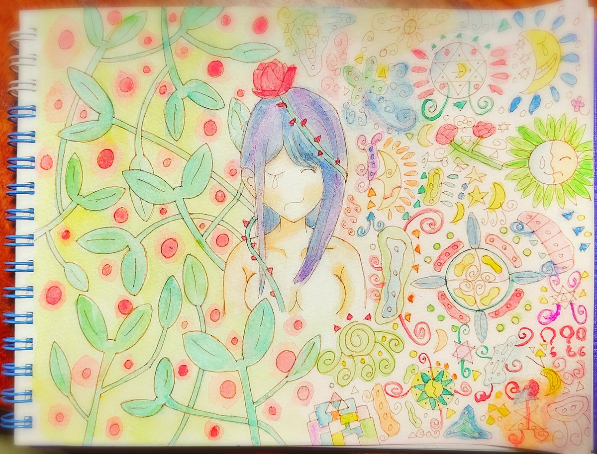 たいき お絵描き2年目 まとめ4 イラスト 絵描きさんと繋がりたい アナログイラスト イラスト好きさんと繋がりたい 水彩 水彩イラスト 透明水彩 Explode Me ゑ仮記 スミレ 宇宙 女の子イラスト 夜空