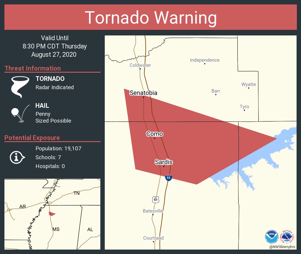 Tornado Warning continues for Senatobia MS, Sardis MS, Como MS until 8