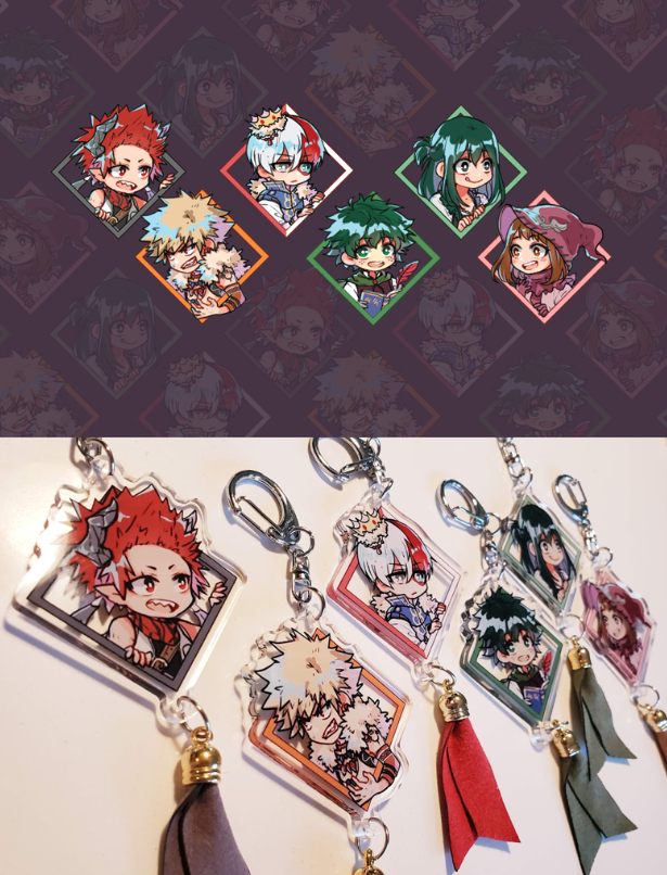 [RT PLEASE]hello! having a sale on some leftover merch-- DM to order!- $10 each, 3 for $25, 5 for $40- double sided w/ hanging accessory- US ship only (due to COVID) please be patient w/ mail!>FREE US SHIP for $40+orders< #FGO    #BNHA  #MyHeroAcademia  #FateGO  #FateGrandOrder