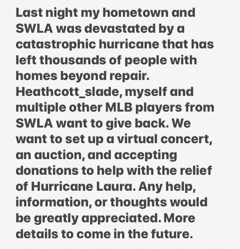 JoshPrince17's tweet photo. The Players Relief Fund #HurricaneLaura @heathcott_slade  @GarinCecchini @GavinCecchini2  @MLB https://t.co/c0ynEekvCk
