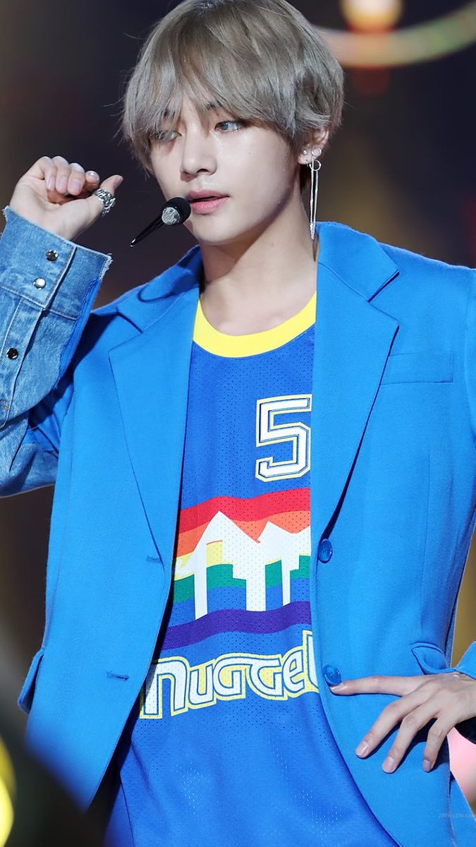 Taehyung wearing a pride shirt. The design was originally worn by NBA players to support LGBT.....