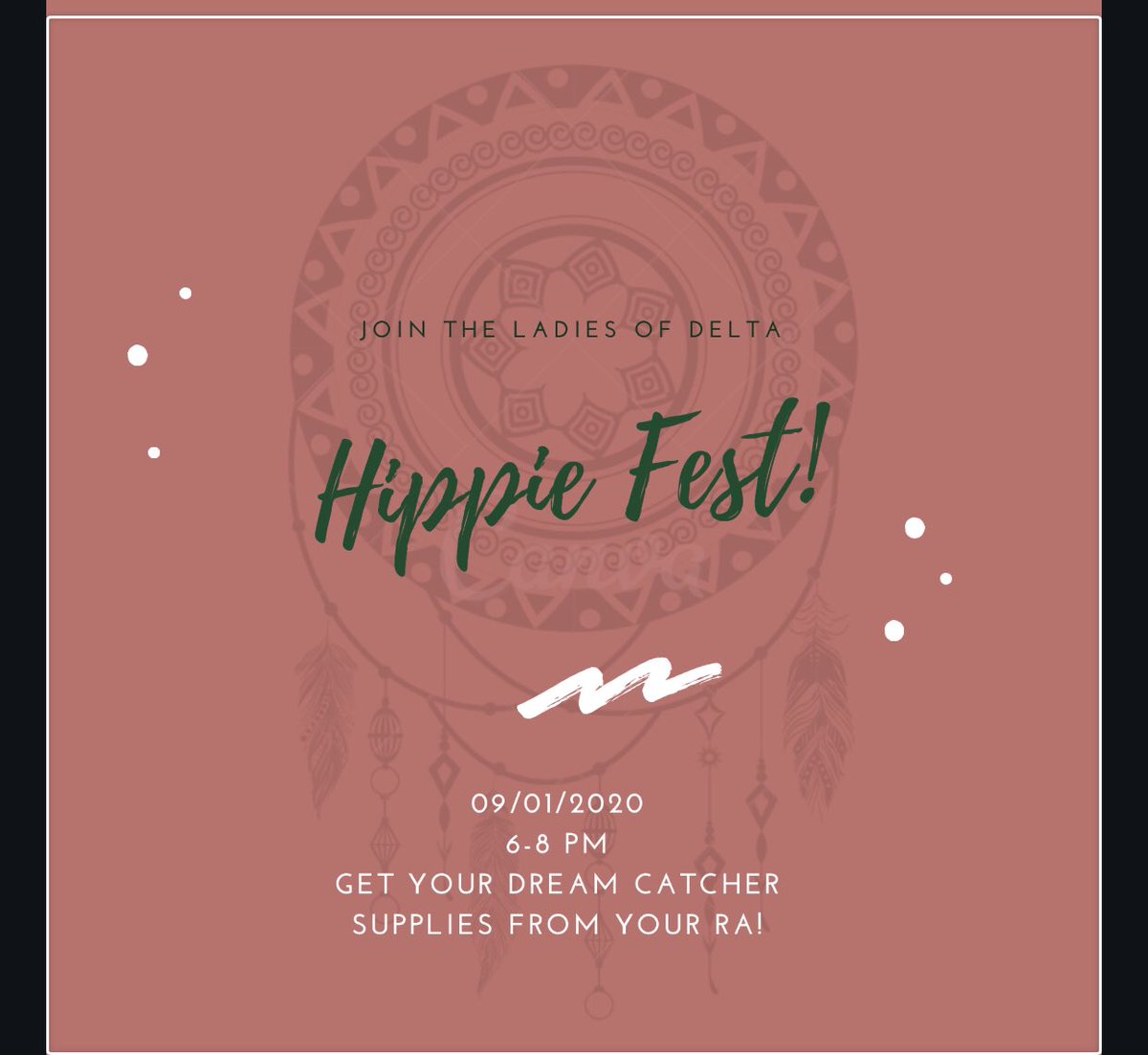 DeltaGT_MU's tweet photo. Join Delta and make a dream catcher! Get your supplies from your RA. 💚 https://t.co/eTN7x4DUpF