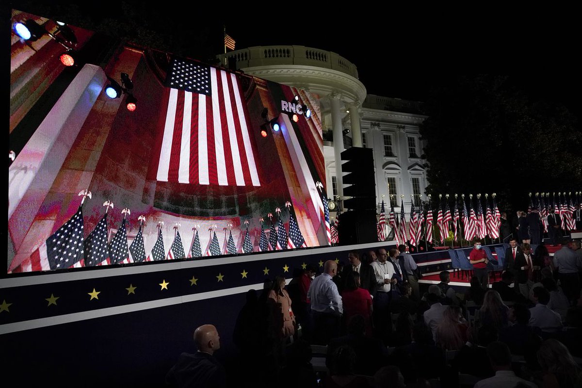 BostonGlobe's tweet image. On Thursday, about 1,500 people gathered at the White House so President Trump could accept his party’s nomination for reelection in front of a roaring crowd. Masks were not required and chairs were placed inches apart from one another. bos.gl/ht1Uetz
