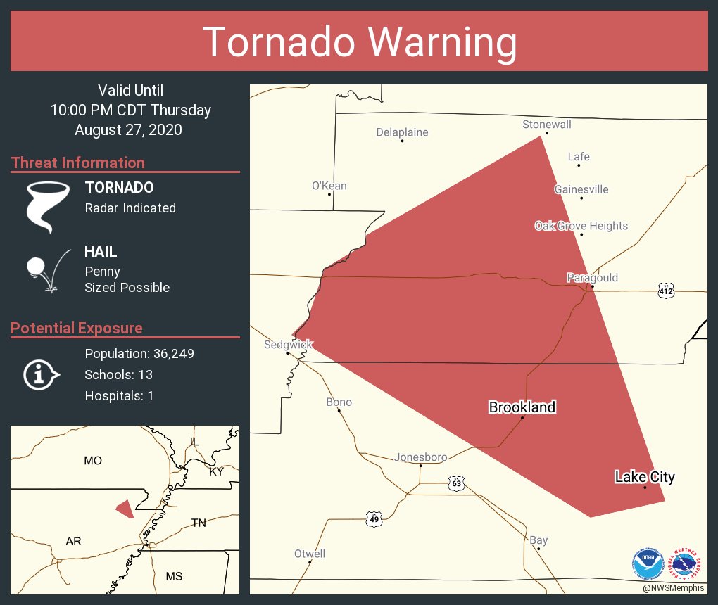 Tornado Warning including Lake City AR, Brookland AR until 1000 PM CDT