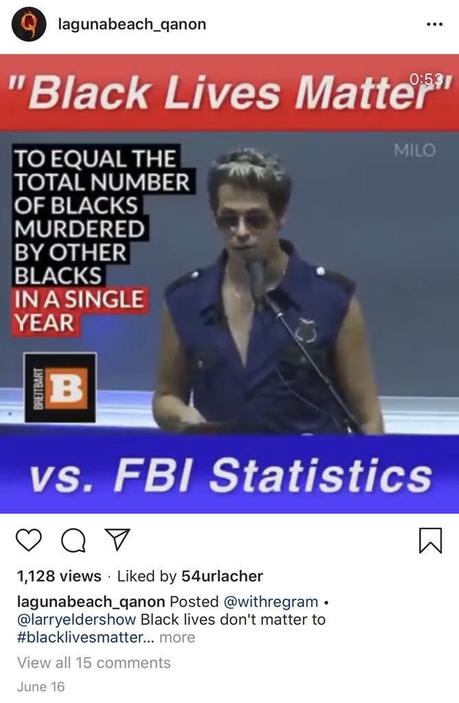Brian Urlacher likes Qanon posts dismissing police brutality. Brian liked these two posts, one with Milo citing Black on Black crime statistics and hailing Candace Owens as a good resource to learn “truth” about the BLM.