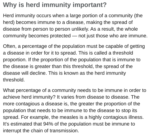 Let's explain herd immunity from an excerpt found on the Mayo Clinic website:3/4 https://www.mayoclinic.org/diseases-conditions/coronavirus/in-depth/herd-immunity-and-coronavirus/art-20486808