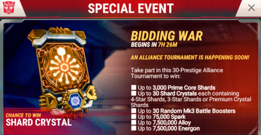 LocalYocalLM's tweet image. Special event BIDDING WAR starts tomorrow. Join US PRIMES and reap the benefits with us.
@TransformersWar 
#Transformers #transformerswfc #TransformersAnimated #transformersearthwars
#mobile #mobilegames #gamescom2020 #games