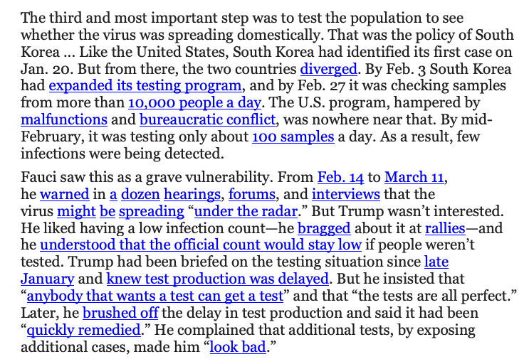 At the convention, Ivanka said her father “rapidly mobilized the full force of government” to “build the most robust testing system in the world.”LOL, no. Contemporaneous records show the US testing program was fatally slow and constricted, because Trump liked it that way. /11