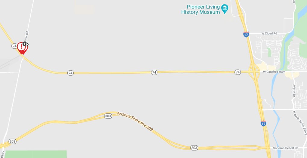 ArizonaDOT's tweet photo. SR 74 EB, MP 24 (about six miles west of I-17): A serious multi-vehicle crash is blocking multiple lanes.
#SR74 #I17 #Aztraffic https://t.co/Awowk3Kzap