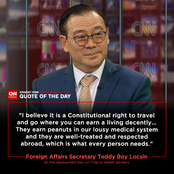 newswatchplusph's tweet photo. #TheSource: Foreign Affairs Secretary Teddy Boy Locsin says the country cannot hold Filipino health workers hostage despite the COVID-19 pandemic https://t.co/sDo55hwVGt

@iampinkywebb @teddyboylocsin https://t.co/t72mdigJbn