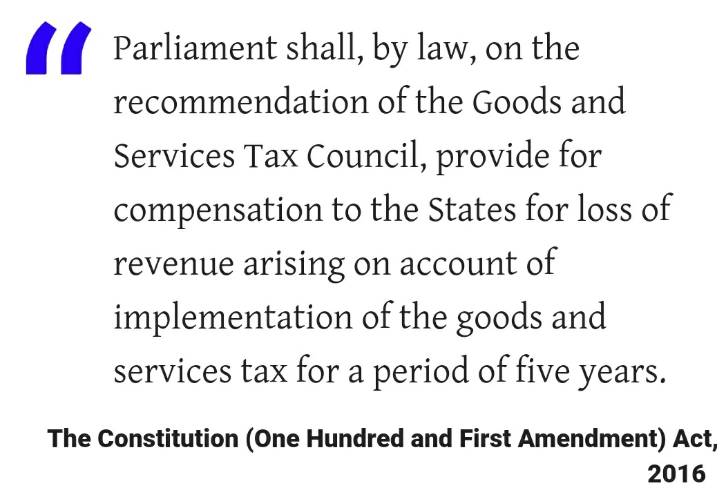 The Rs 97,000 crore twist in  #GST Compensation Cess CaseThe constitutional amendment states that compensation shall be provided to the States "...for loss of revenue on account of implementation of the goods and services tax..."The centre has interpreted this narrowly...
