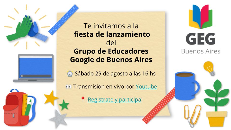 belecarreira's tweet photo. ¡Sumate a la transmisión y acompañanos!
⏰ Mañana!!! 16 hs (ARG)
📍Youtube https://t.co/5Wpl60KkS9 
👉 Inscribite! https://t.co/tmCPlB9kIZ 

@GEGBuenosAires @GCT_FCM @FeliBarre @MiCaramelo03 @Cristinrodri @AleGimenez68 @MarianRossi73  @GegProgram @googleargentina https://t.co/3MDQuVgGrC