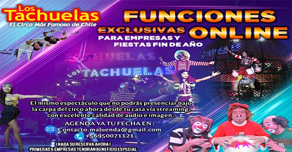 lostachuelas's tweet photo. Funciones #Online exclusivas para #empresas #fiestaspatrias #fiestasfindeaño
El mismo espectáculo que no podrás presenciar bajo la carpa del circo ahora desde casa vía #StreamingLive con excelente calidad audiovisual. #agenda #cotiza tu fecha ahora en: contacto.maluenda@gmail.com https://t.co/mkuUwEtlUZ