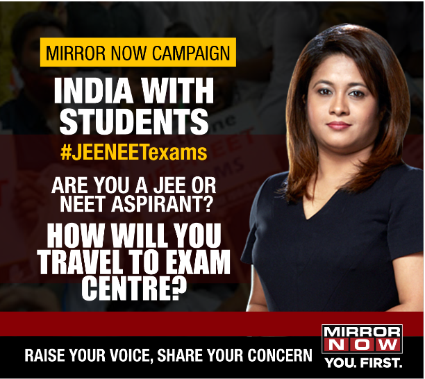 MirrorNow's tweet photo. INDIA WITH STUDENTS- MIRROR NOW CAMPAIGN on #JEENEETexams 

Raise your voice, share your concern. 

Tweet to us @MirrorNow or tag our Instagram handle, @mirrornow_in on your videos. 

@tanvishukla https://t.co/qMnxjJeuIk