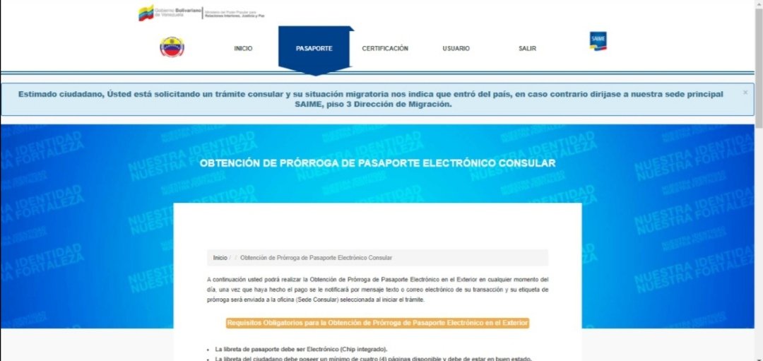 DSantisteban's tweet photo. #Saime no permite solicitar #Prorroga o #pasaporte porque aparece anuncio: Estimado ciudadano, Ústed está solicitando un trámite consular y su situación migratoria nos indica que entró del país, en caso contrario diríjase a nuestra sede principal Saime, piso 3 Dirección Migración https://t.co/LeMmLxMFDR