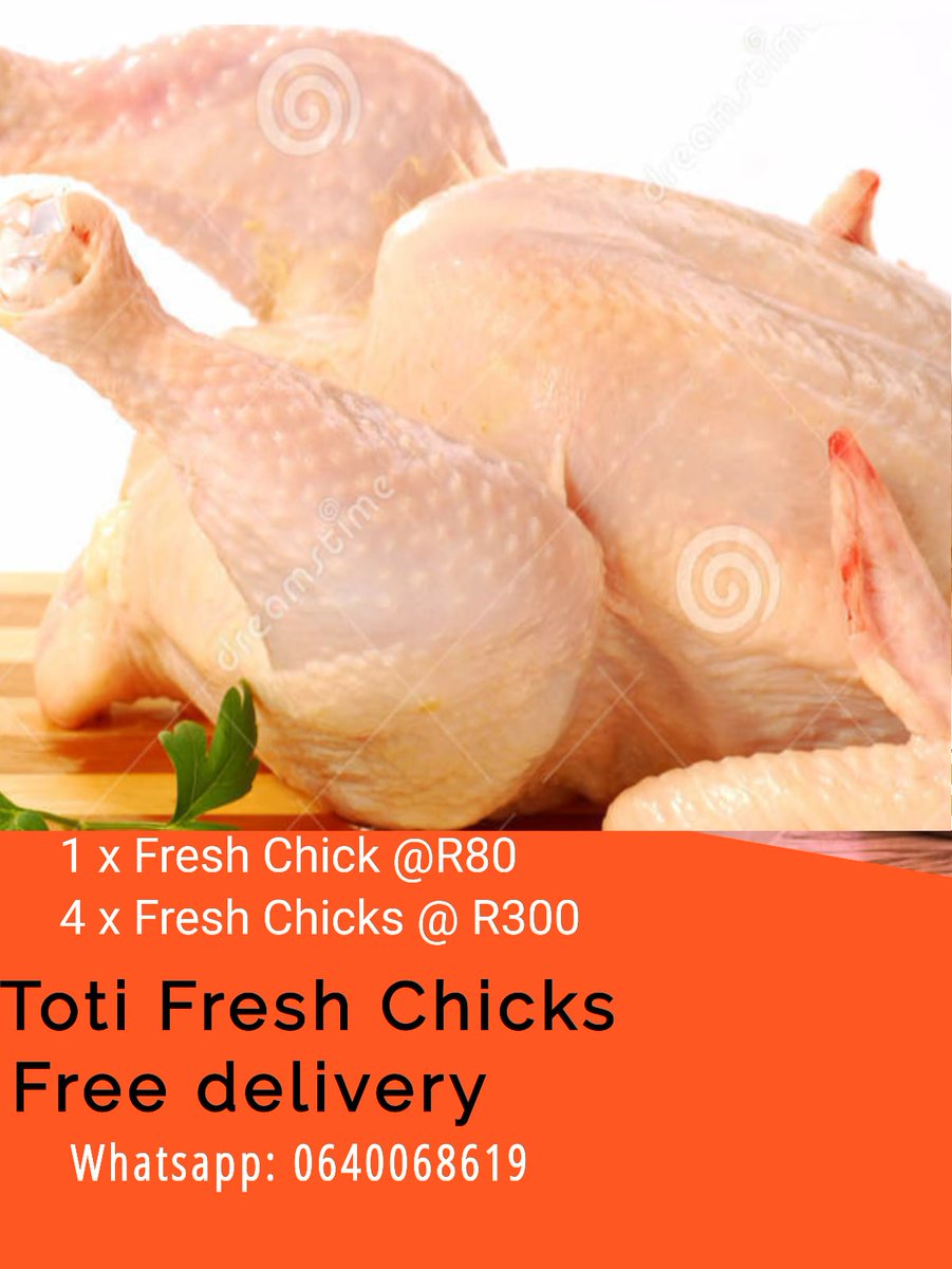 REALHAZEL_CAR's tweet photo. #GirlTalkZa Fresh Chicken, slaughtered, cleaned, packed &amp; delivered to you for FREE!

1 x Fresh Chick : R80
4 x Fresh Chicks : R300
6 x Fresh Chicks : R450
10 x Fresh Chicks : R700

📍Durban 

For More Info 

DM : @ChicksToti 
W/App: 064 006 8619

#GirlTalkZA | Sjava | #DJSBU https://t.co/DMRSoy2lDT