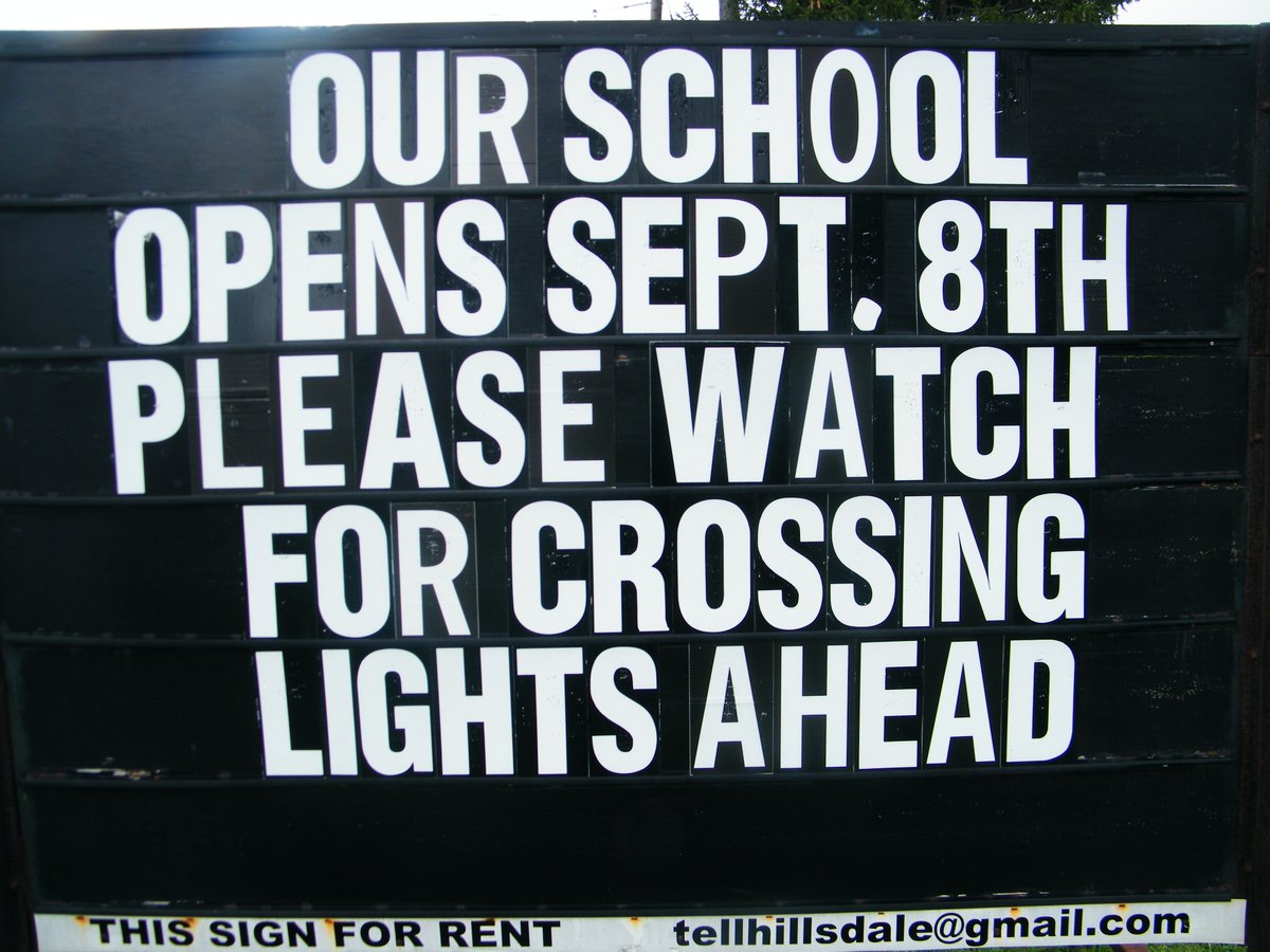  #GVRAT1000k day 119 ~thread~ Before I headed out on my daily  #GVRAT adventure I changed the sign at the highway. Sometimes people rent it for a message. This week no renters, so I put a message about upcoming school. Excited to be back at the crosswalk Sept. 8th. 