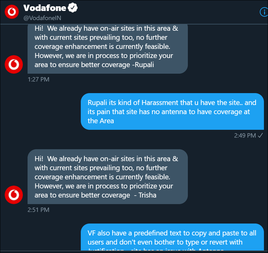 Awesh_4u's tweet photo. @VodafoneIN Team has a Unique way for Harassment of The Users they don't even Bother how to revert Just a COPY Paste and No resolution after 24 Hrs complain auto close without concern @TRAI @ConnectCOAI https://t.co/9diFmDPTA9