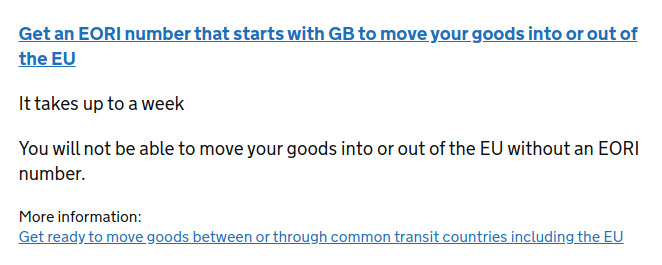 005 ; Because I import from the EU and export to the EU I need to get the EORI code.The first one I received was rescinded as 'issued in duplicate in error'.The second was invalid.I await the third. And it takes a lot longer than their claim of 'a week'.