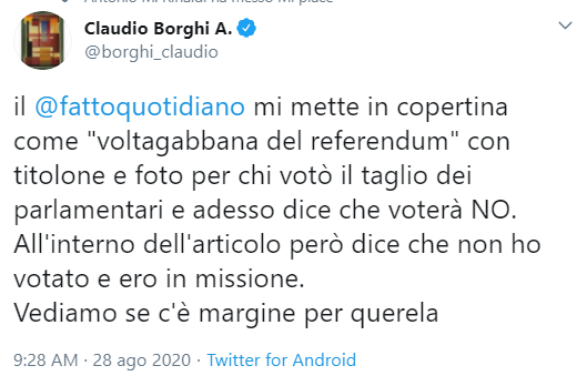 Possidonio_GG's tweet photo. Intende per una querela da parte di #Salvini?
Ci starebbe tutta.
Delegittimazione del capo politico che ha votato #4volte a favore del #taglioparlamentari, è evidente. https://t.co/4iJjVd11oq