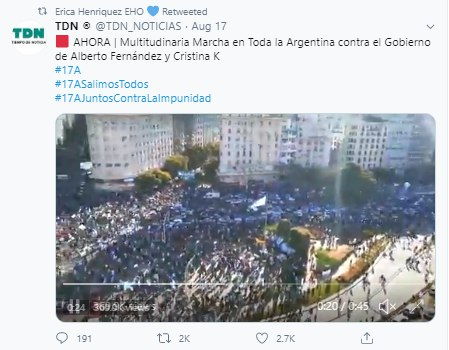 Erica Henriquez, chilena, 400K tuits, proQanon, proPinochet, participante en las campañas antiGobierno y anticonfinamiento en Argentina. La cuenta más retuiteada es la de Trump, pero sobre todo hace difusión contenido chileno proPinochet y proPlandemia (también VOX).