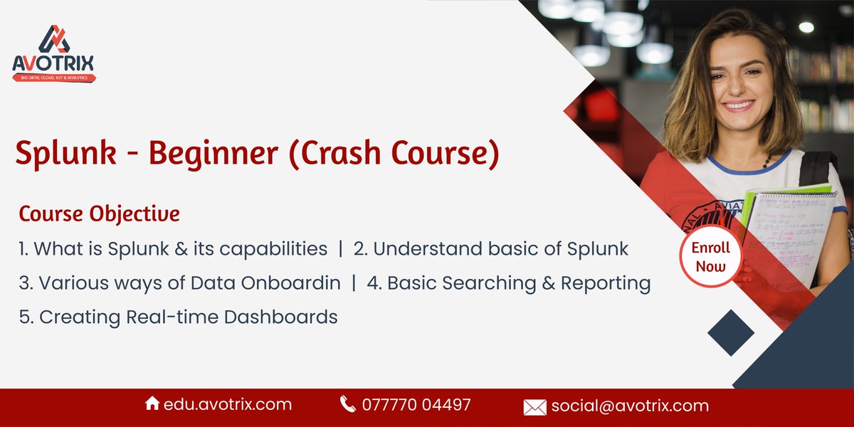 Avotrixtech's tweet photo. Splunk - Beginner (Crash Course)
.
Enroll Now๐งฟ
Link :- https://t.co/SJwFAgqwkn
.
#onlinecoaching #onlineclass #splunk
#corporatetraining #crashcource #technology
#courses #onlinecourses #avotrix #iot #learn
#trending #Educational #platform
#awscourses #Splunkdeveloper https://t.co/DWPwDo0ptV
