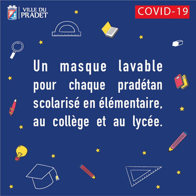 💼🍎 A l'approche de la rentrée des classes, la Ville du Pradet a décidé de doter d'un masque lavable tous les élèves pradétans scolarisés en élémentaire, au collège et au lycée.