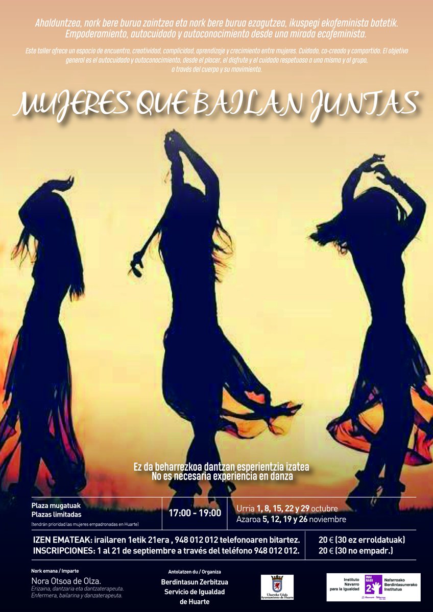 Uharteko_Udala's tweet photo. 👩‍🦰👩🏽‍🦱 MUJERES QUE BAILAN JUNTAS. Empoderamiento, autocuidado y autoconocimiento desde una mirada ecofeminista. 
➡️ Dirigido a mujeres a partir de 16 años.
📅 1, 8, 15, 22 y 29 octubre / 5, 12, 19 y 26 noviembre
⏰ 17:00 a 19:00
📝20€ empadronadas/ 30€ no empadronadas https://t.co/ksevswTaFm