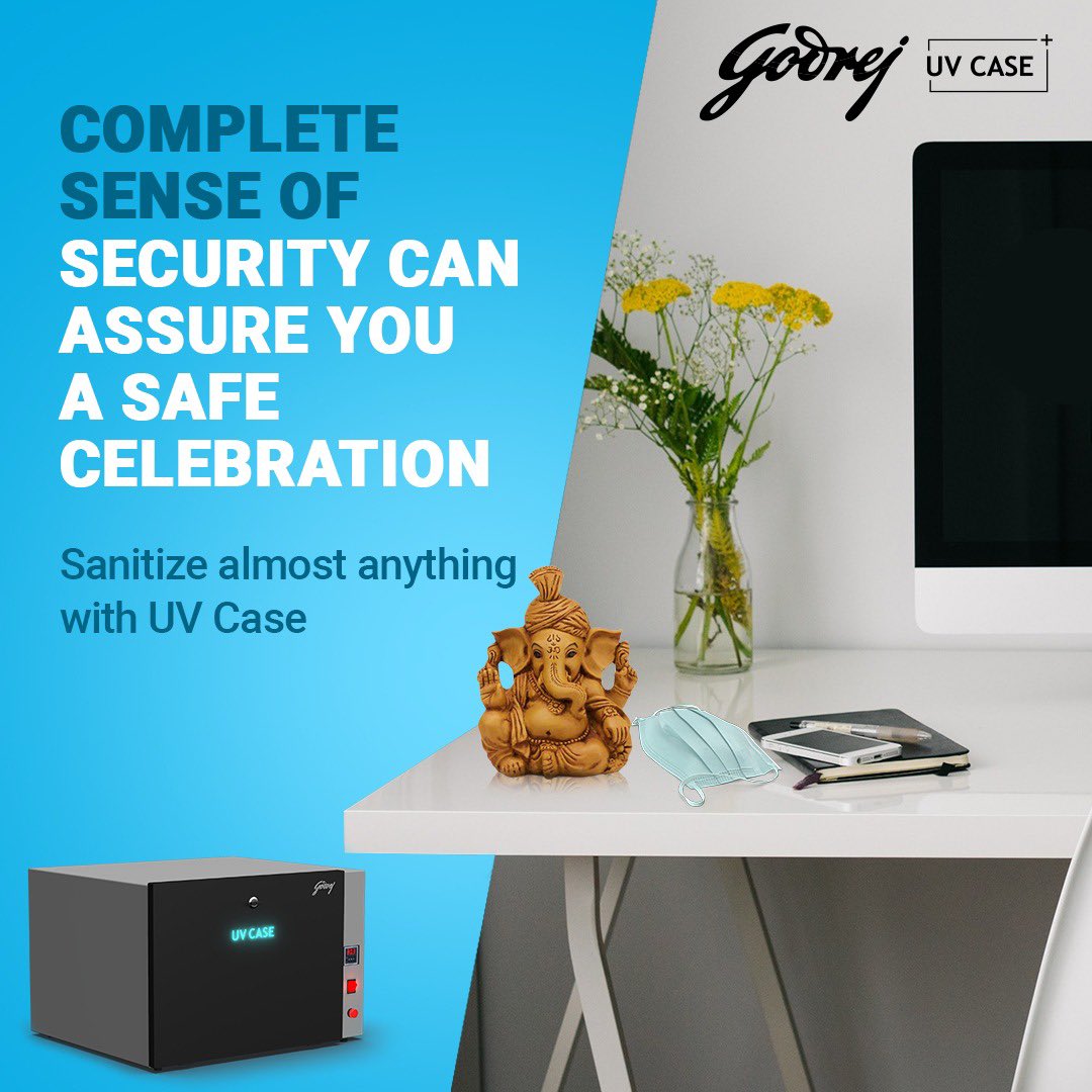 godrejsecure's tweet image. This festive season, ensure a germ-free celebration by sanitizing almost everything using our UV Case!
Bring home Godrej UV Case.
Visit - bit.ly/UVCase 

#GaneshChaturthi #UVCase #SmartSecurity #SafeFestivals #GodrejSecuritySolutions
