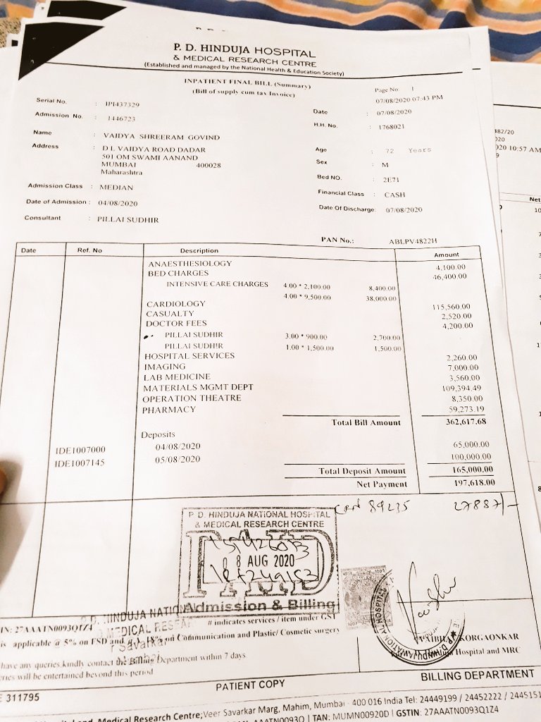 You raised 4 queries and I have answered all of them only to find that you  the same query once again. Here is a copy of final patient bill. It has a revenue stamp and hospital authorization. Do you need a PMO stamp on it now ?