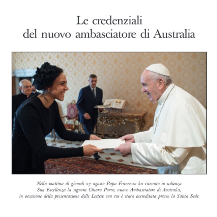 Yesterday, I had the privilege and honour of representing my country 🇦🇺 as I presented my credentials to Pope Francis. We had a long discussion, and he reassured me that his ‘door was always open’. <a href="/Pontifex/">Pope Leo XIV</a>  <a href="/oss_romano/">L'Osservatore Romano</a>