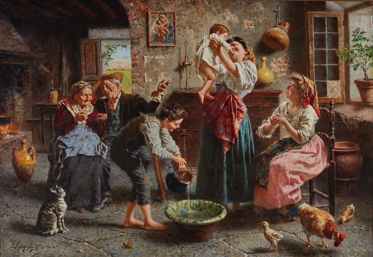 Сюжет бытового жанра. Эудженио Дзампиги. Зампиджи Эугенио. Eugenio Zampighi картины. Eugenio Zampighi (1859 - 1944) - итальянский художник.