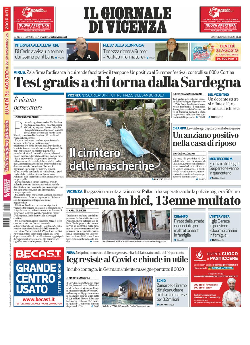 Ecco la prima pagina del #GdV in edicola oggi