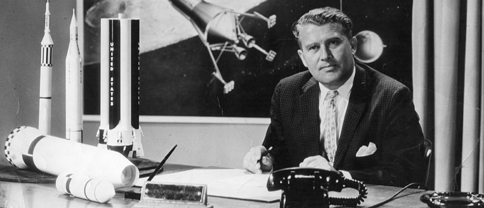 There's no doubt of Wernher von Braun's complicity in the Vergeltungswaffe-Zwei, Vengeance Weapon 2 or V-2 even though he went on to be the architect of the US Saturn V rocket that took Neil & Buzz to the Moon (V in this case being the roman numeral five)