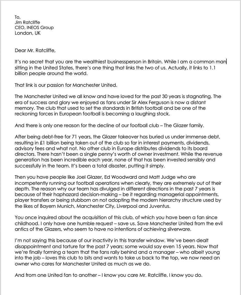 Vin (@inittovinit05) on Twitter photo An open letter to the richest <a href="/ManUtd/">Manchester United</a> fan in Britain.
Can we get this trending? Much appreciated.
#GlazersOut #MUFC An open letter to the richest <a href="/ManUtd/">Manchester United</a> fan in Britain.
Can we get this trending? Much appreciated.
#GlazersOut #MUFC