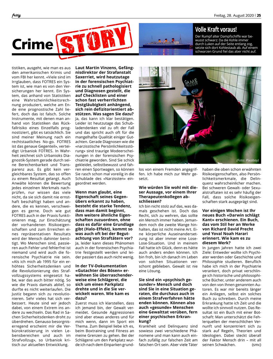 Mein heutiger Artikel in der Fritig Zeitung über Frank Urbaniok, den Stargutachter und ehemaligen Chefarzt des PPD Zürich. archiv.fritig.li/zeitung
#urbaniok #ppd #zuerich #justiz #crime #poeschwies #kolumne #fritig #schweiz #artikel #interview #fritig #volksblatt #lichtenstein