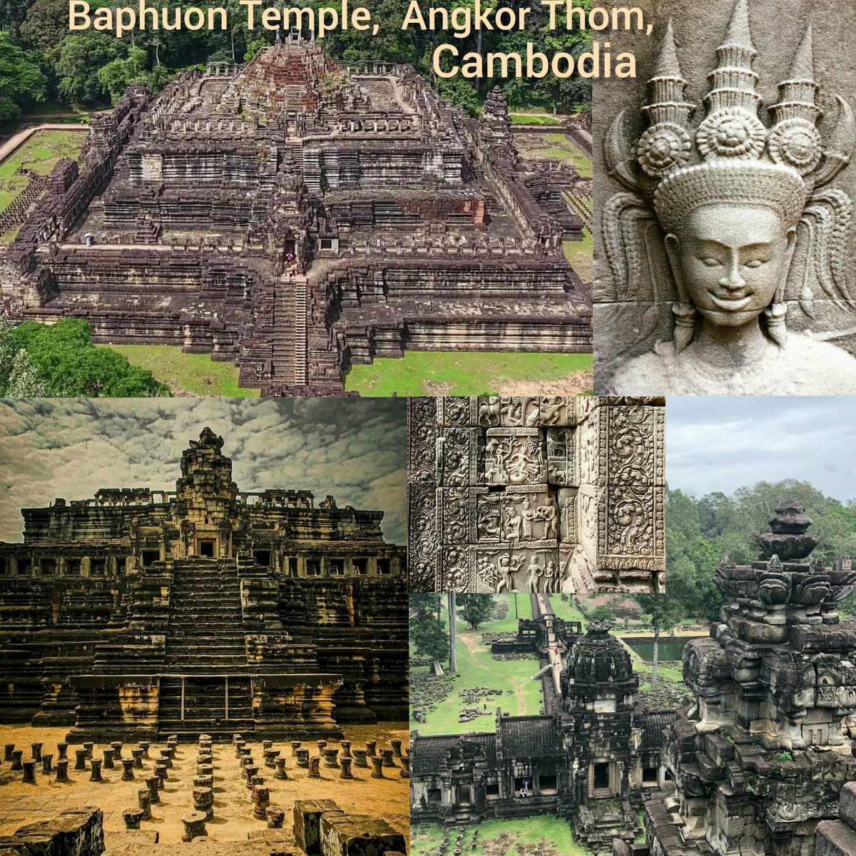 4) #Baphuon_Temple and  #Bayon_Temple both are located in Angkor Thom, Cambodia. #BaphuonTemple was built in the mid 11th-century and this temple is dedicated to Bhagwan Shiv.  #BayonTemple was Built in the late 12th or early 13th century.  @hathyogi31 #India_beyond_Ganga #Hinduism