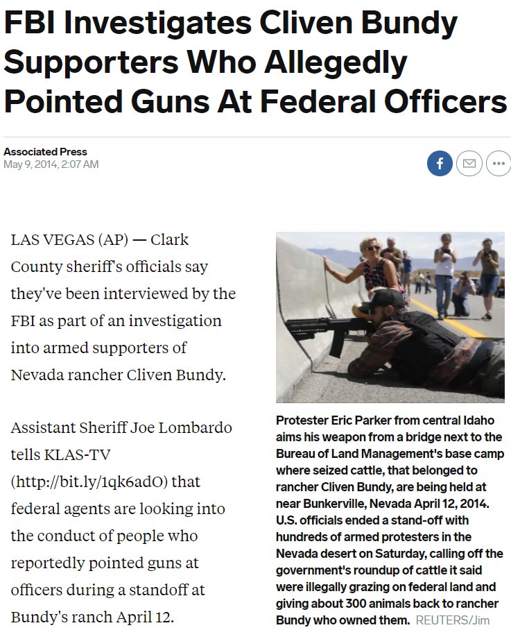 "white privilege" doesn't quite capture the symbiotic relationship between state forces and far right militias: it's *right-wing* white privilege that allows a 17 y/o to murder leftists, pass by cops, and drive back to his home state. or aim assault rifles at feds and live