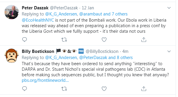 15. Bombali Ebola!I noticed Kristian Andersen upped the stakes by making a veiled allusion to Bombali Ebola Virus, alleging that EcoHealth had failed to upload its sequence, but did not reveal the motives. However, we do know why.Ecohealth supplies deadly viruses to DOD!