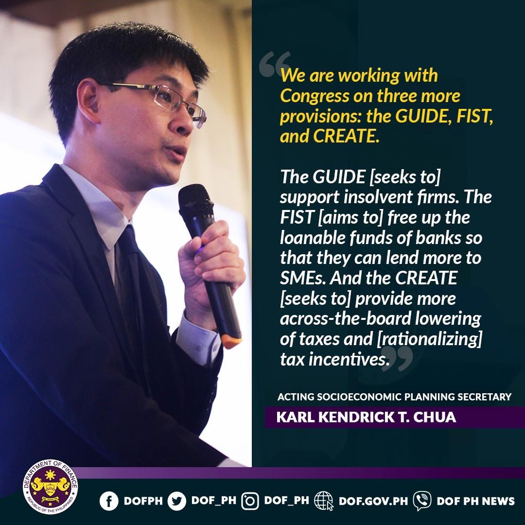 Department of Finance (@dofgovph) on Twitter photo LOOK: Acting Socioeconomic Planning Secretary <a href="/_karlchua/">Karl Kendrick Chua</a> emphasizes the need to pass three economic recovery bills to support the Filipino people amid the COVID-19 crisis.
READ MORE: bit.ly/2EyXrTV
#PHProgreso
#CREATEPHRecovery
#TaxReformNow
#COVID19PH LOOK: Acting Socioeconomic Planning Secretary <a href="/_karlchua/">Karl Kendrick Chua</a> emphasizes the need to pass three economic recovery bills to support the Filipino people amid the COVID-19 crisis.
READ MORE: bit.ly/2EyXrTV
#PHProgreso
#CREATEPHRecovery
#TaxReformNow
#COVID19PH