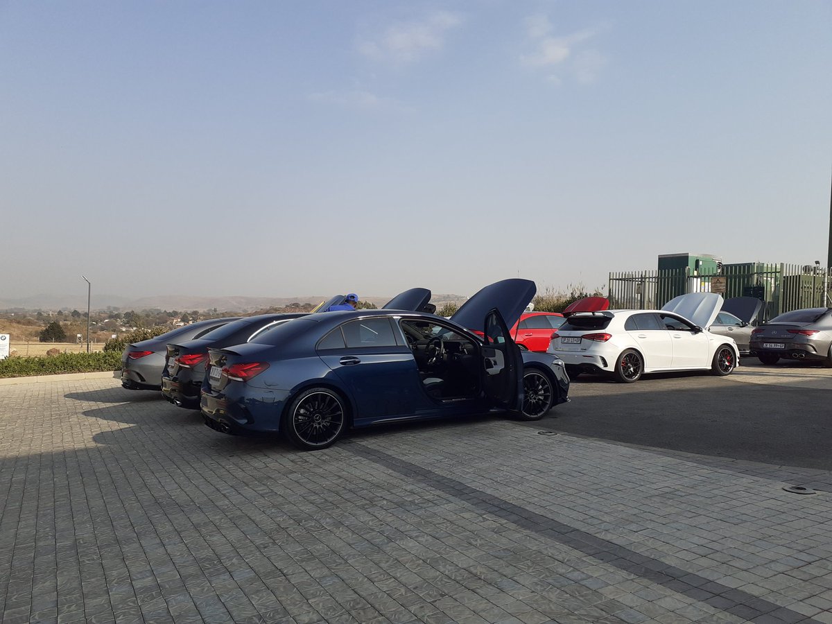 Whipdt's tweet photo. We're at the local launch of the new @MercedesBenz_SA AMG A35 and A45 S models. 

The A35 packs a 2.0-litre turbopetrol engine with 225kW/400Nm.

While the A45 S lurks a 2.0-litre turbopetrol engine with 310kW of power and 500 Nm of torque. https://t.co/b4WguJZmK1