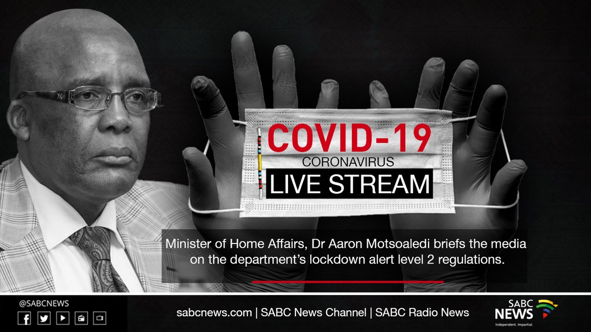 SAfmRadio's tweet photo. Minister of Home Affairs, Dr Aaron Motsoaledi to host a media brief this morning 28 August 2020 tentatively at 10:00, following the announcement of the Lockdown Alert  Level 2 regulations. 
#Day155ofLockdown #Level2SALockdown #Covid19SA 

Live Stream: https://t.co/im3aw3DEbo https://t.co/jog6GnTN80