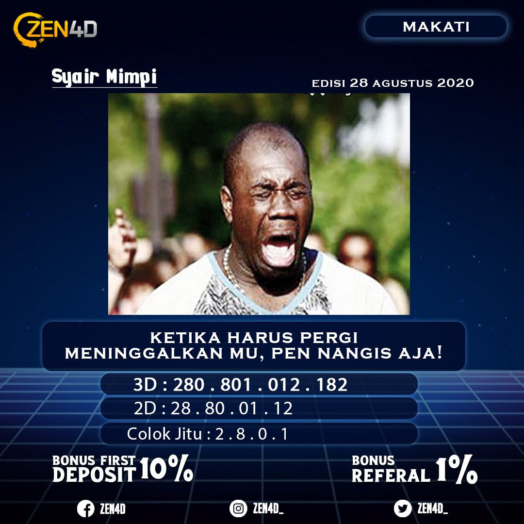 Syair mimpi "MAKATI" undian jam 17.40

Pendaftaran &amp; info lebih lanjut, kunjungi Page Official kami di bawah:
- Facebook : ZEN4D
- Twitter : <a href="/Zenn4d/">Zen4d</a>
- Instagram : @zen4d_
- Website : www. zen4d .live
- Whatsapp : +639777150875
#KATAHATI
#IceCream
#RCTI