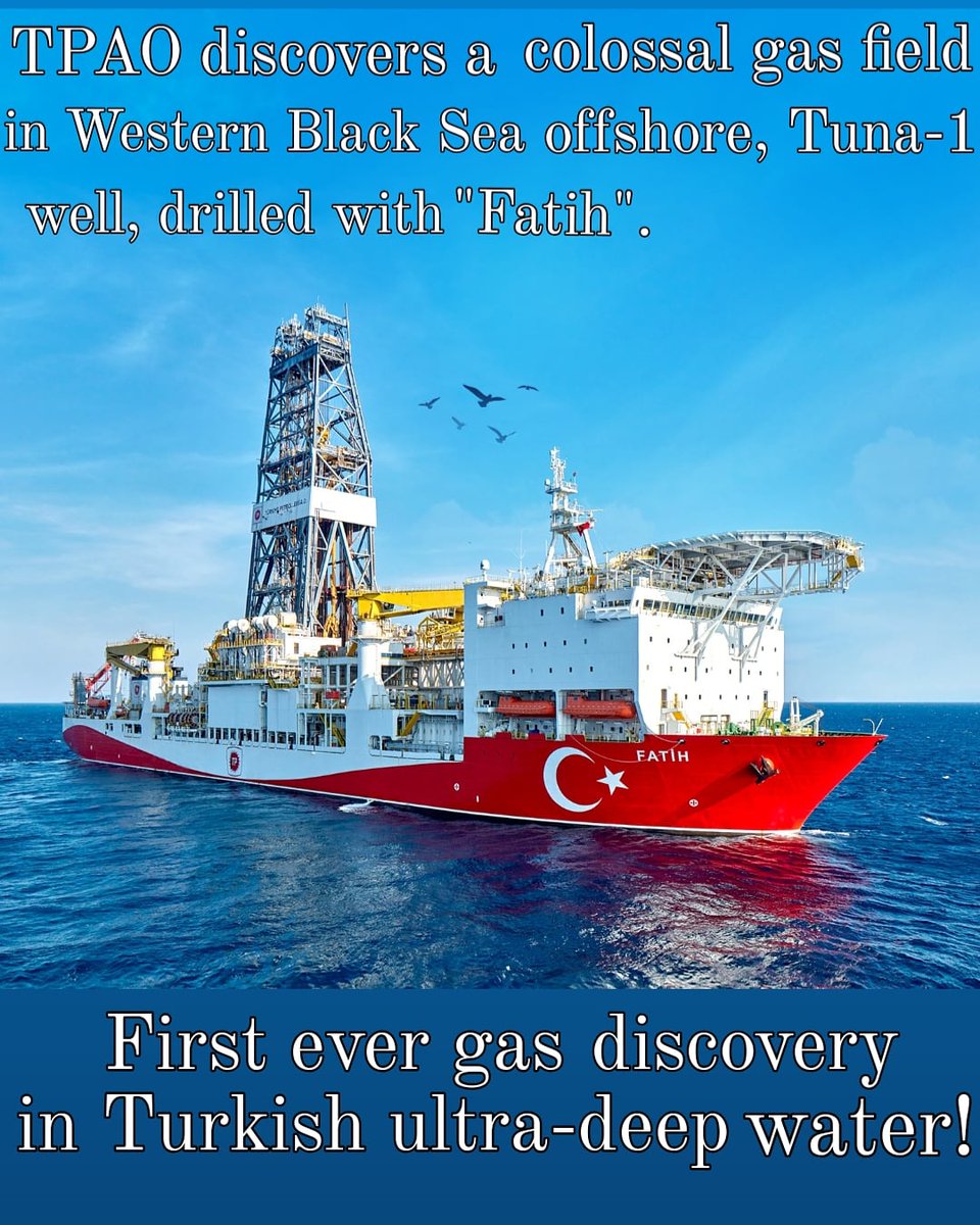 22WPC2017's tweet image. According to detailed Tuna-1 data &amp;amp; geophysical studies, the prospect 
has a potential of 11 tcf of gas, representing the largest discovery in Turkish 
Exclusive Economic Zone &amp;amp; entire Black Sea. 
#TürkiyePetrolleri #TPAO #MilliEnerji #SakaryaSahası #naturalgas #BlackSea