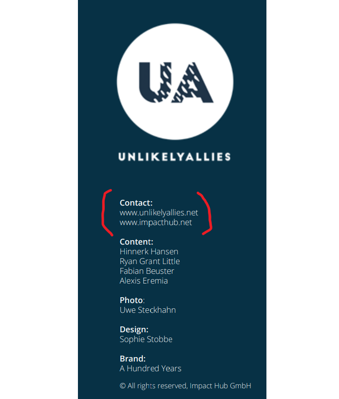 If you recall, Open Society and Guerrilla Foundation fund est 30-40 orgs. I found an org called "Unlikely Allies" in Austria. It's funded by BMW, Guerrilla etc. The site links to "Impact hub" and both have the same address and design."Impact Hub" is very interesting. TBC