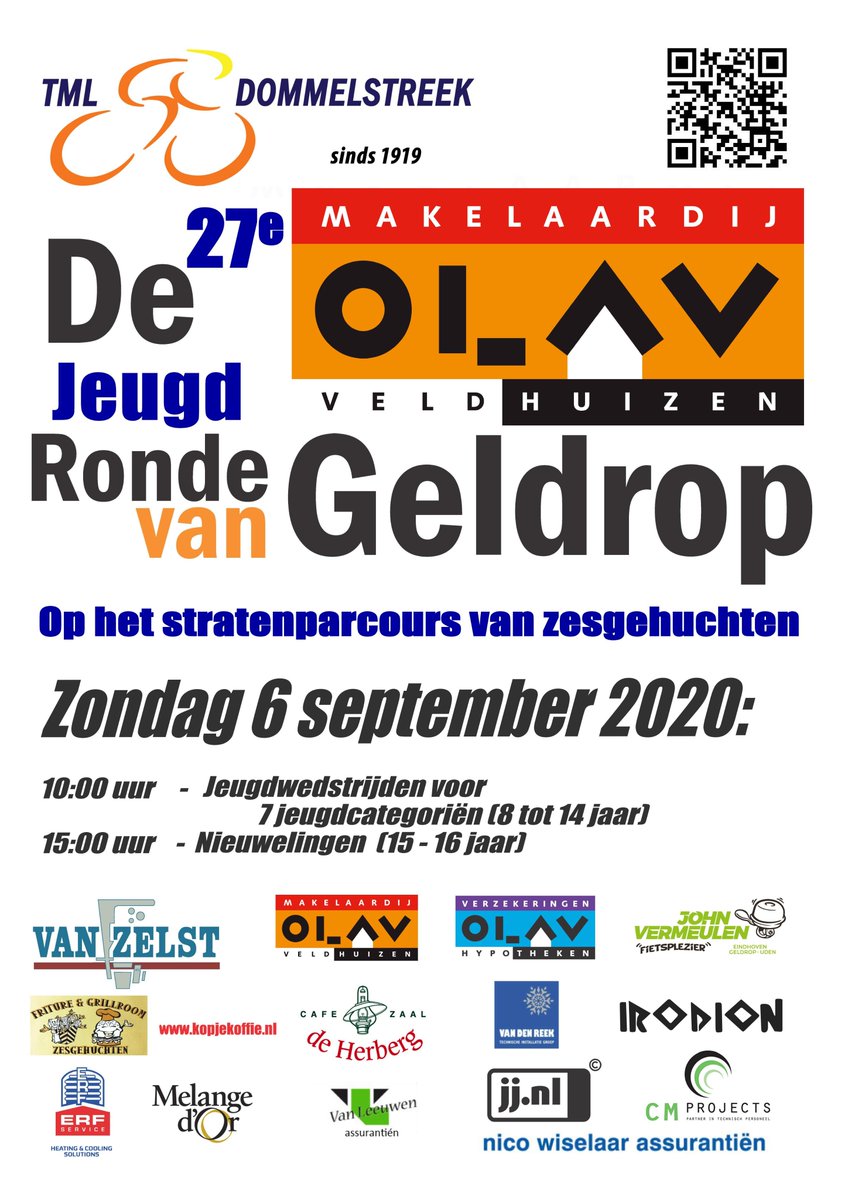 De Jeugdronde van Geldrop gaat door! Zondag 6 september in Geldrop - Zesgehuchten. 

Let op de geldende Corona maatregelen!
#jeugdwielrennen <a href="/BrabantCycling/">Brabant Cycling Network</a> <a href="/brabantfietst/">Ons Brabant Fietst</a> <a href="/KNWU/">KNWU</a>