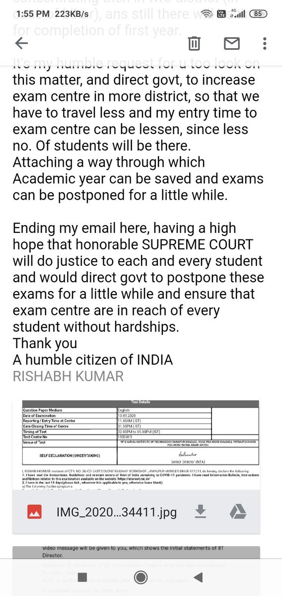 itsrishabh01's tweet photo. Raised my voice to supreme Court and various govt bodies. 
It's your turn to mail supreme Court , cmo of ur state. 
#INVOKE_DMA_STATEGOVTS 
#PostponeNEETJEE_Today 
#SpeakUpForStudentSafety https://t.co/A9fbWGKoK0