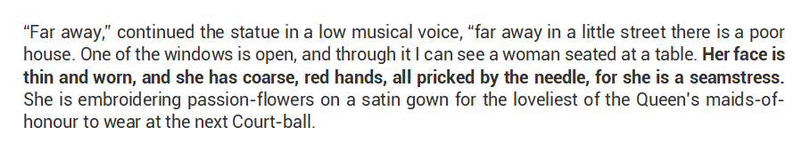 so, funny shit: the first person that the happy prince helps is a poor seamstress. extremely funny shit. no possible connection with chloe whatsoever